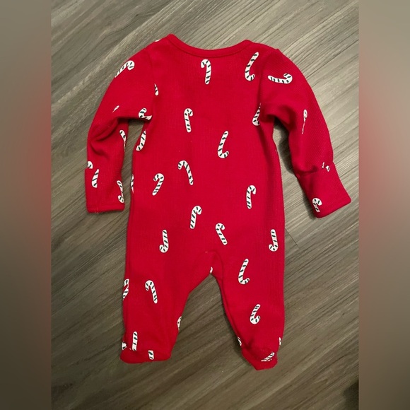 Carter's Red One Piece Footies with Long Sleeves and Candy Cane Pattern newborn - Picture 2 of 4